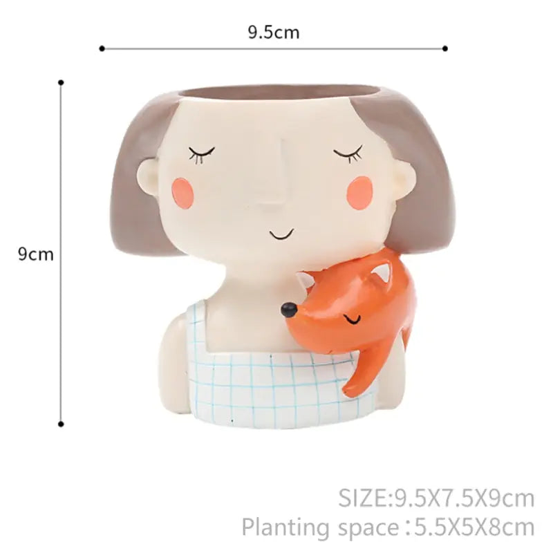 Cartoon Girl Succulent Planter - Cute Home Decor