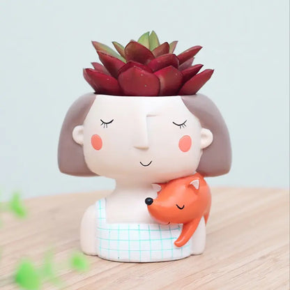 Cartoon Girl Succulent Planter - Cute Home Decor