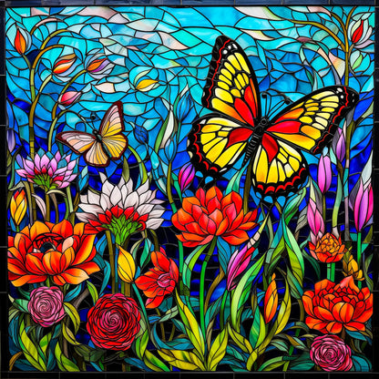 Stained Glass Puzzles for Adults 1000 Pieces Bgraamiens Flowers Puzzle as Home Decor Butterfly Flower Puzzles as Home Decor