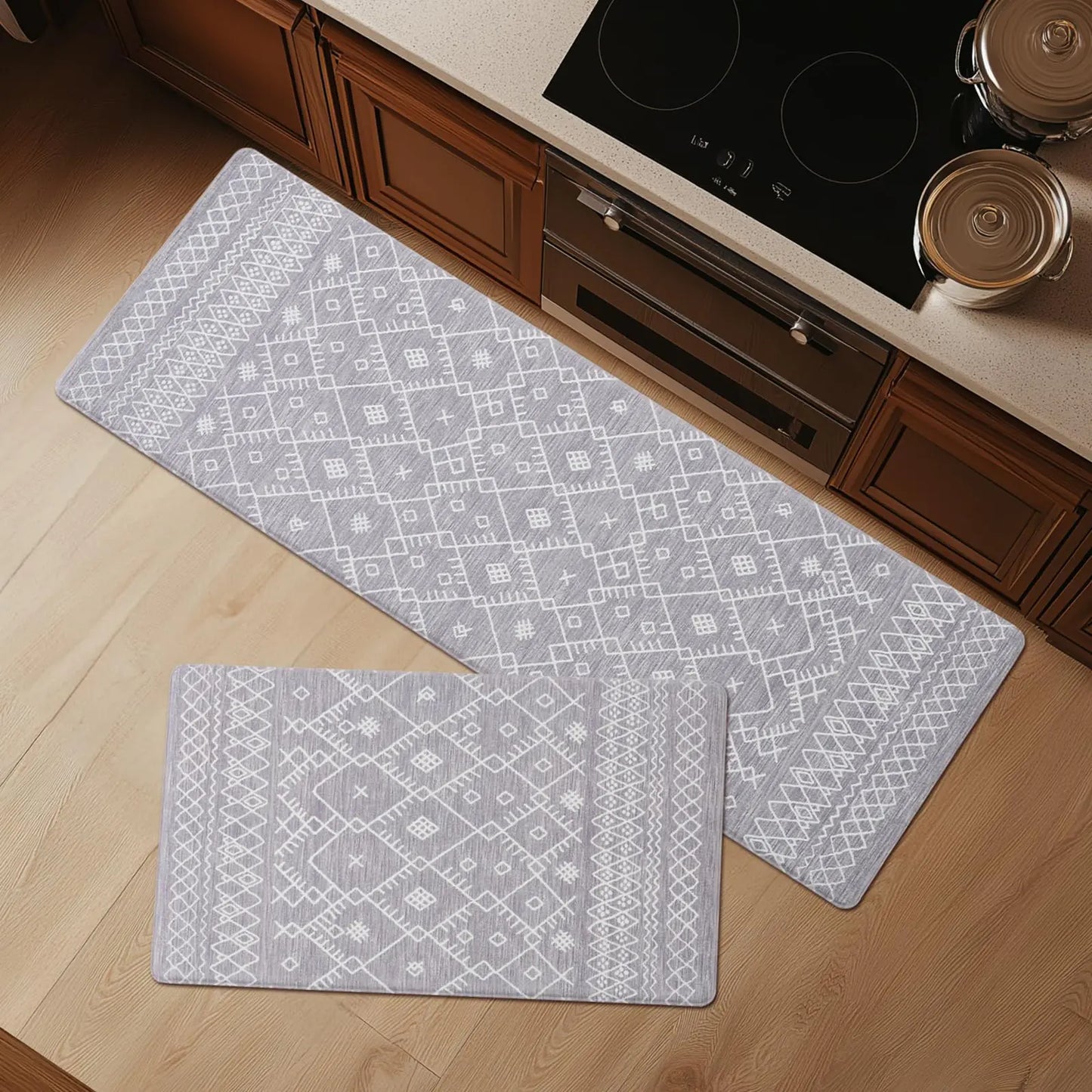 FRESHMINT Anti Fatigue Kitchen Mats for Floor 2 Piece Set Waterproof & Non-Skid Moroccan Geo Kitchen Rugs Cushioned Kitchen Mat for Standing Washable Comfort Desk Kitchen Runners 17x30+17x47