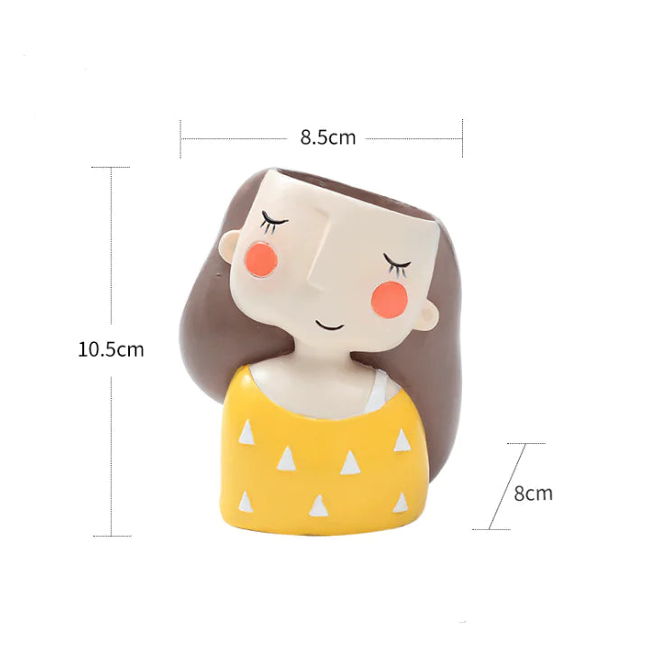 Cartoon Girl Succulent Planter - Cute Home Decor