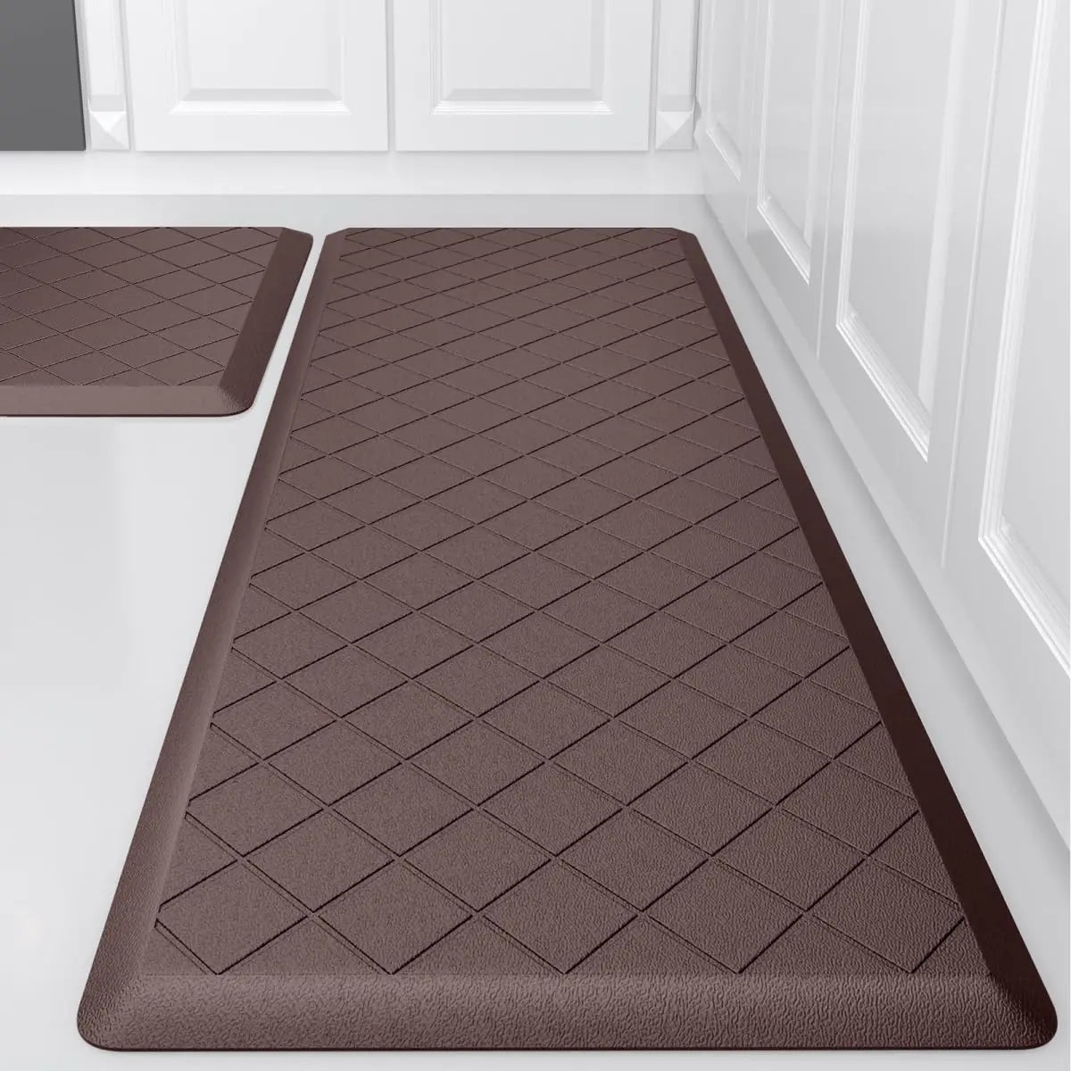 WEZVIX Cushioned Kitchen Mat 2 PCS Anti Fatigue Kitchen Rugs Heavy Duty Kitchen Rugs and Mats Non-Skid Ergonomic Comfort Foam Kitchen Floor Mat for Home Office Sink Laundry - Brown