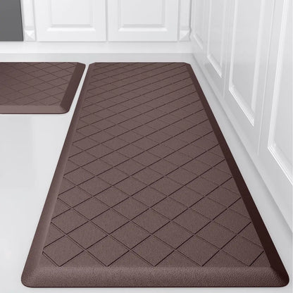 WEZVIX Cushioned Kitchen Mat 2 PCS Anti Fatigue Kitchen Rugs Heavy Duty Kitchen Rugs and Mats Non-Skid Ergonomic Comfort Foam Kitchen Floor Mat for Home Office Sink Laundry - Brown