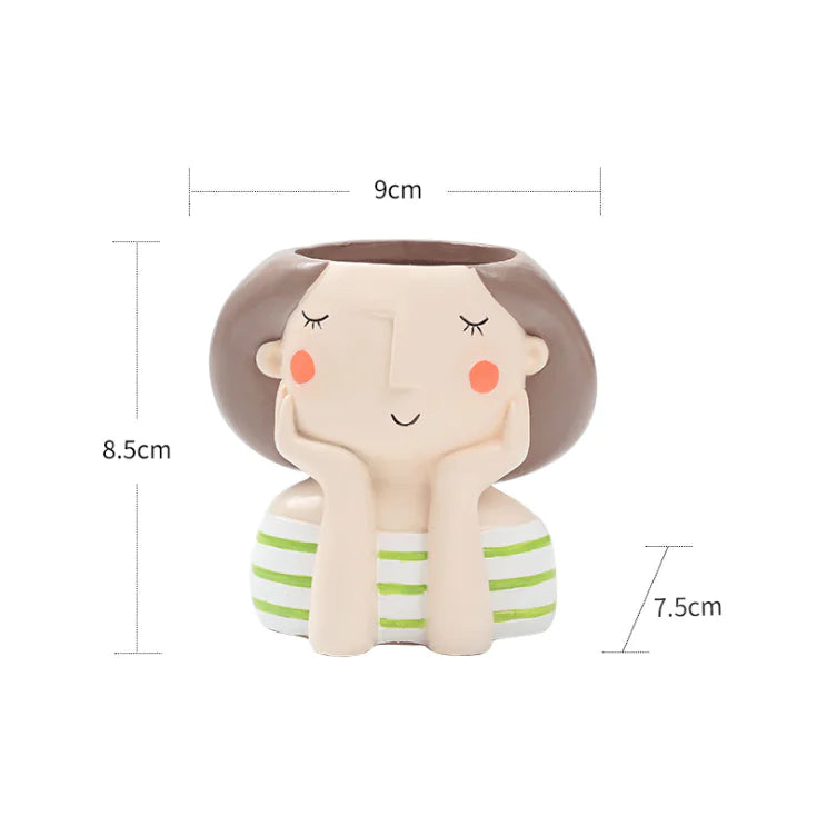 Cartoon Girl Succulent Planter - Cute Home Decor